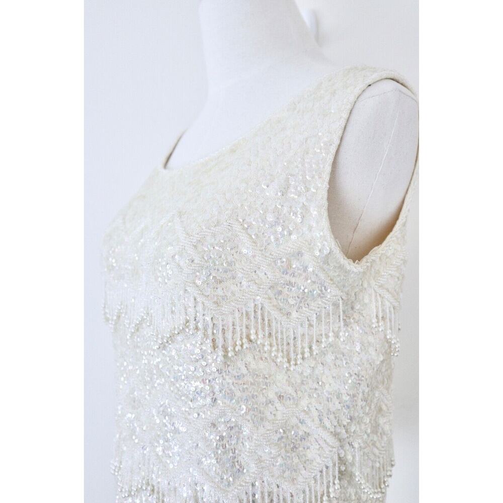 Vintage 1960s Mai Ling Beaded Shell Top Made In Hong Kong Sleeveless Cream - Picture 6 of 12